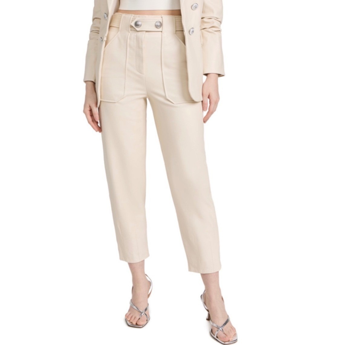 Veronica Beard Atala Faux Leather High Waisted Trouser Pants Ecru 4 Nwt